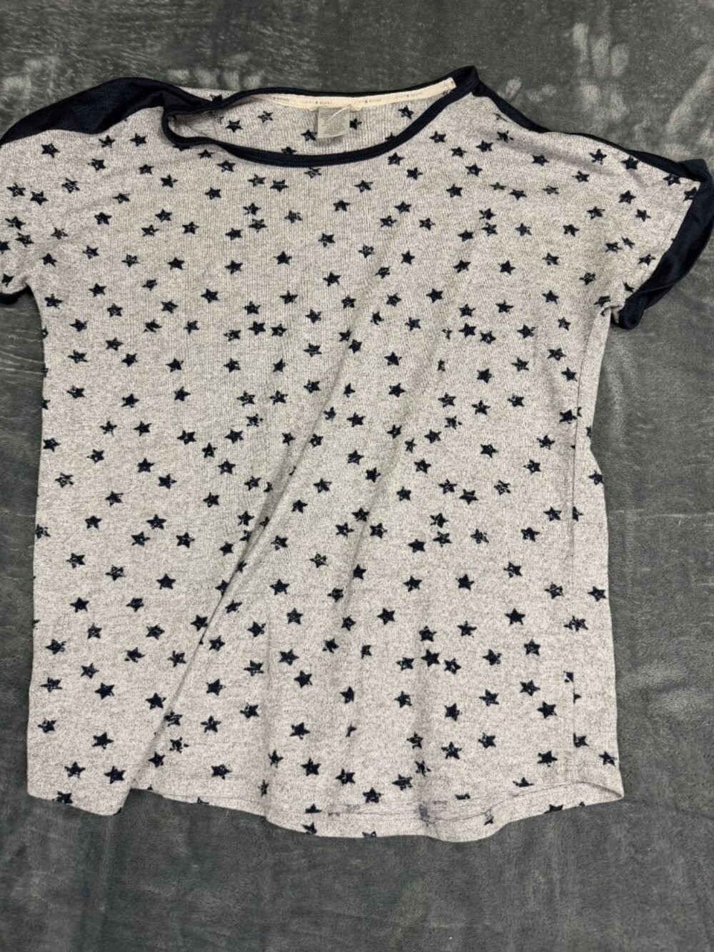 Lucky Brand Womens Heather Gray Navy Star Print Short Sleeve Top M